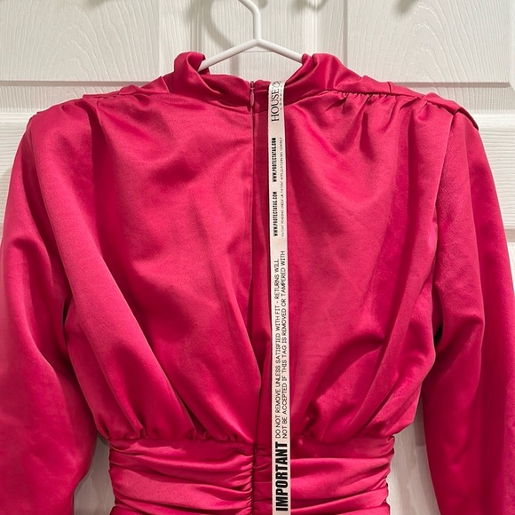 House of CB Giorgiana Hot Pink Satin Draped Mini Dress - Picture 7 of 16